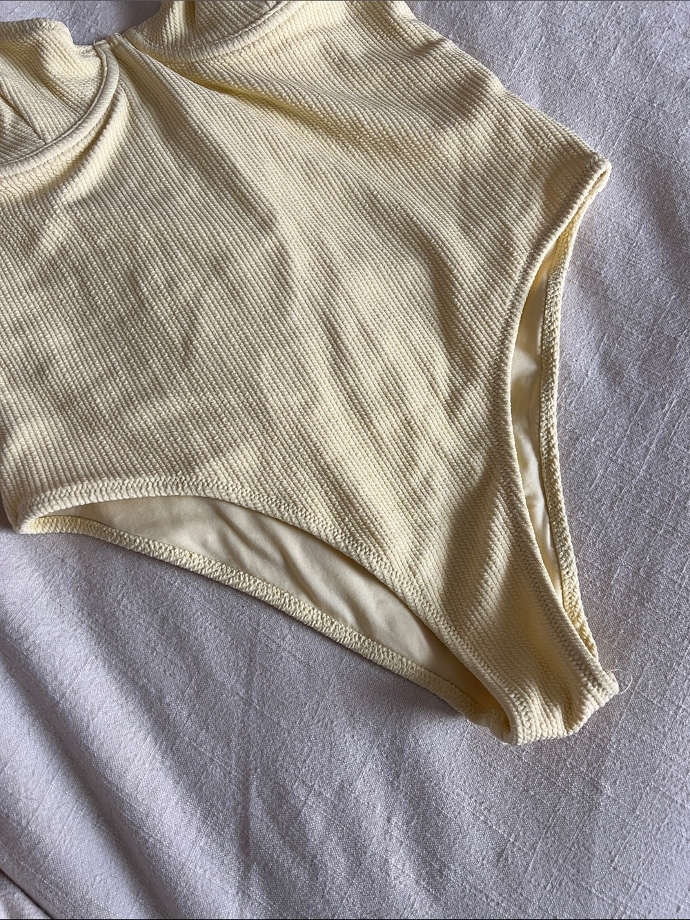 Rhythm. Ribbed One-Piece Swimsuit in Pale Yellow - Picture 3 of 6